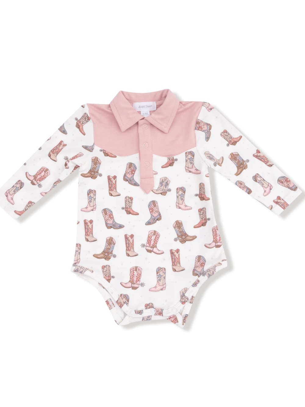 Angel Dear Pink & Cream Cowboy Boot Bamboo Polo Onesie Top for Kids NWT